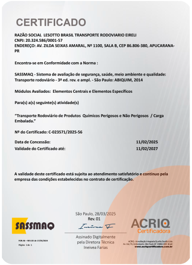 Certificado SASSMAQ